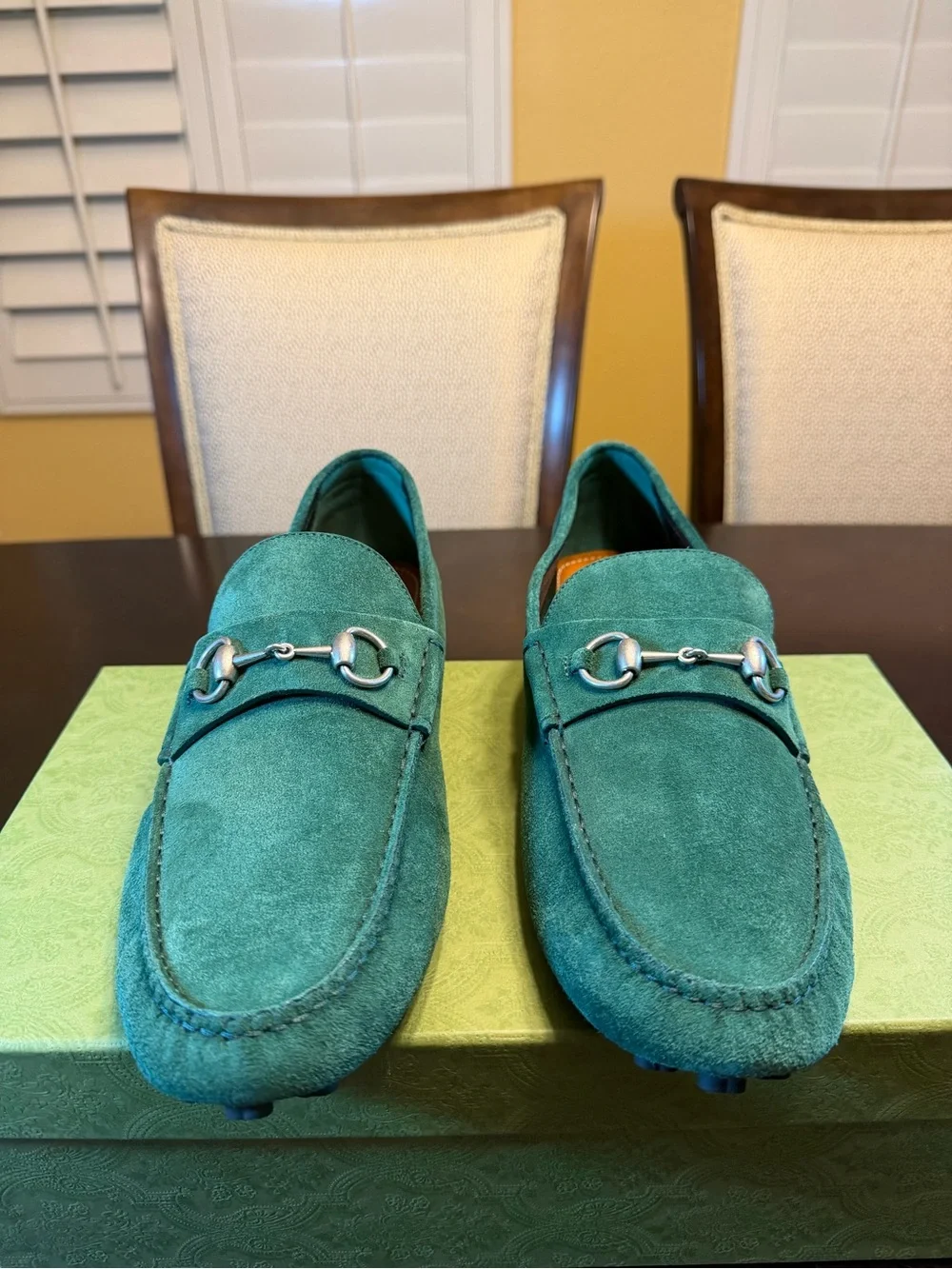 New Gucci Horsebit Suede Loafers Drivers Slip On Shoes Green UK 12 / US 12.5